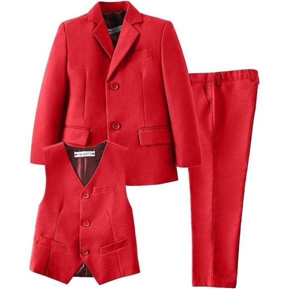 Boys' Formal Suit Set – 3-Piece Ring Bearer Outfit with Bow Tie Size 8Y Red - Picture 1 of 6
